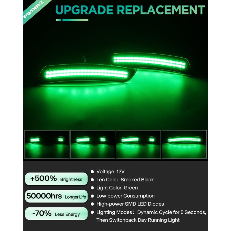 PWOBVZ Dynamic Green LED Side Marker Lights for Chevy Camaro