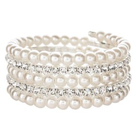 Pearl Bracelet for Women Pearl Crystal Beads Bracelet Stake Beaded Stretch Strand Bracelets for Bridesmaid Bridal Party Wedding Jewelry