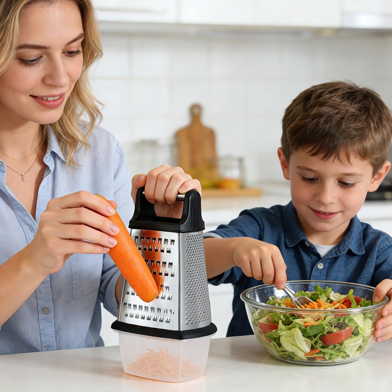 Ourokhome Cheese Grater, Handheld Box Grater with Container & Lid,