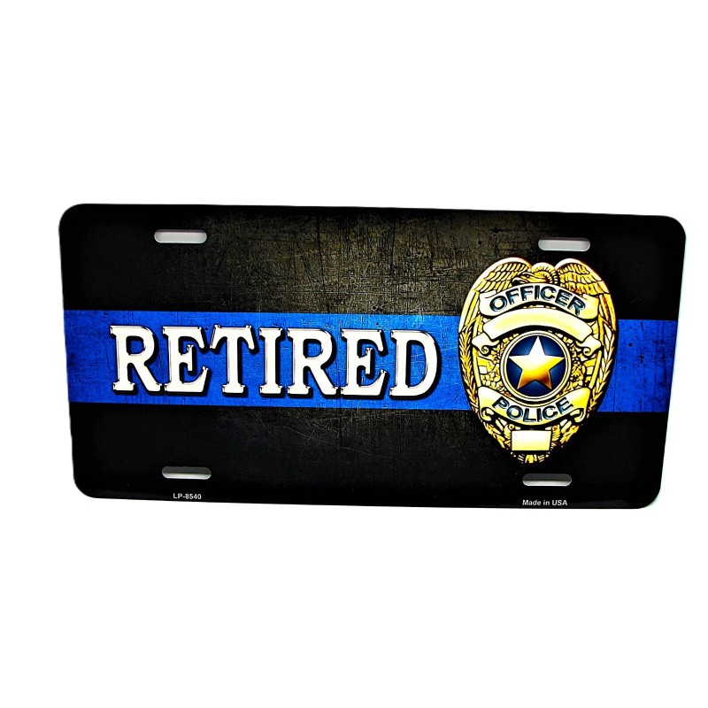 THIN BLUE LINE RETIRED POLICE METAL CAR NOVELTY LICENSE PLATE