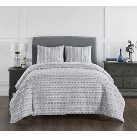 Better Trends Ful/Queen Comforter Set - Elegant Gray Color with Stripe Design, Soft Plush 3 Pieces Bedding Set, 100% Cotton Comforter, Machine Washable- Angelique Collection