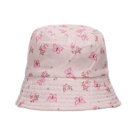 Thingimijigs Baby Girls Butterfly Pattern Embroidered Reversible Pink Bucket Hat Sun Hat - 3-6 Months