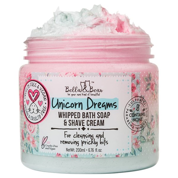 Bella & Bear Unicorn Dreams Whipped Bath Soap, SLS Free, Paraben Free, Cruelty-Free, Vegan Body Wash And Shave Cream, 6.7oz