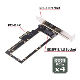 xiwai PCI-E 4.0 4X Host Converter to EDSFF GEN-Z NVMe Ruler 1U E1.S 9.5mm 15mm 25mm Thickness Short SSD with Heat Sink PM9A3 PM9D3 P5801X Carrier Adapter