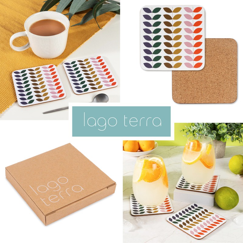 LAGO TERRA Set of 4 Leaf Print Drinks Coasters in