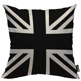 Mugod Union Jack Throw Pillow United Kingdom Flag Geometric Pattern Black and White Cotton Linen Square Cushion Cover Standard Pillowcase 18x18 Inch for Home Decorative Bedroom/Living Room/Car