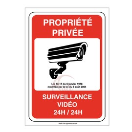 AUA SIGNALETIQUE - Panneau Propriété Privée sous Surveillance Vidéo 24H / 24-150 x 210 mm, PVC 1.5 mm