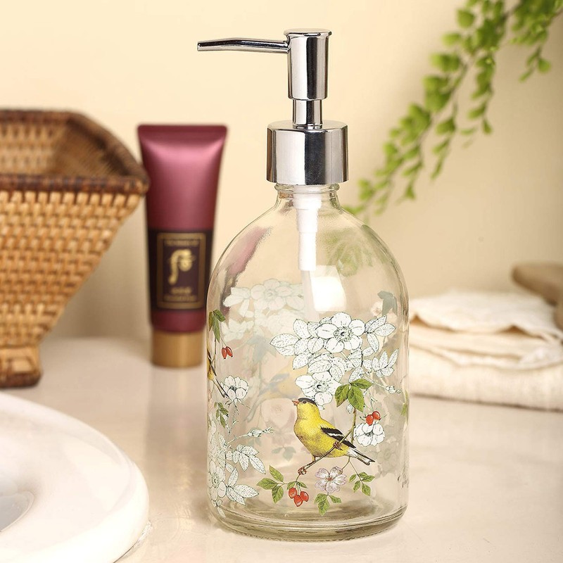 17oz Flower Glass Soap Dispenser Bottle with Plastic Pump,Set of