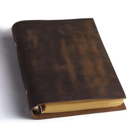 Fishknow Leather Refillable Notebook,Vintage Leather Journal Diary Journal,7 x 5 IN A6 Binder Notebook (Dark Brown)