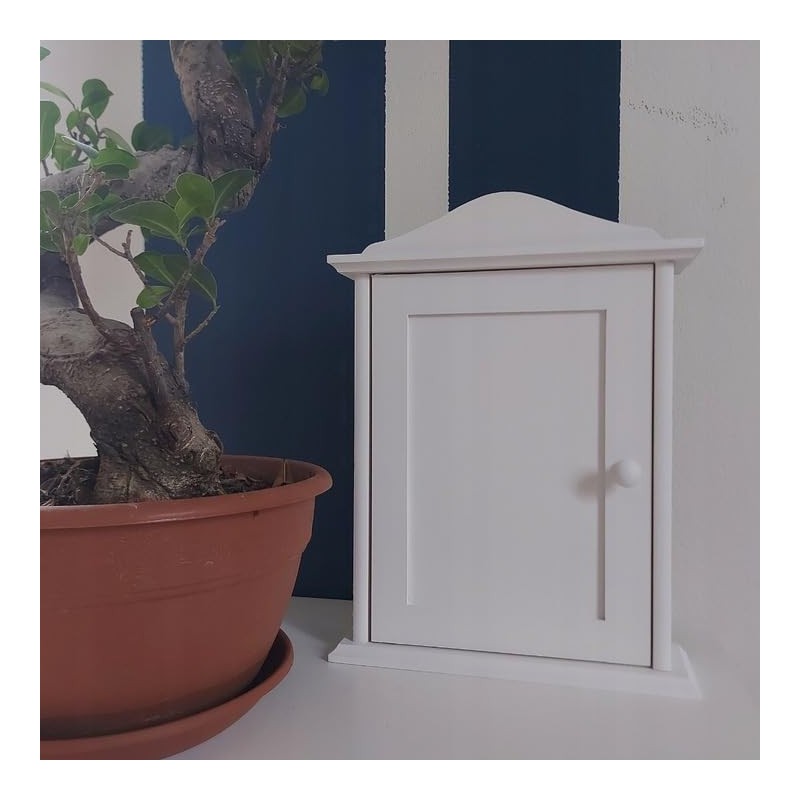 Wooden World Wooden Key Cabinet with Door and 6 Hooks