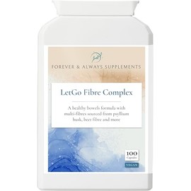 LetGo Fibre Complex, Psyllium Husk, Rhubarb, Flaxseed, Sugar Beet, Soluble & Insoluble Fibre, Vegan High Strength 500mg Per Capsule, Digestive, Gut & Bowel Support, Forever & Always Supplements