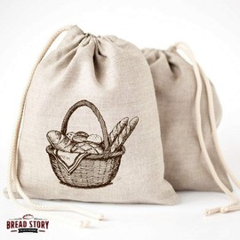 Linen Bread Bags - 3 Pack 30 x 40 Speical Art Design Unbleached Linen Reusable Food Storage for Homemade Artisan Bread