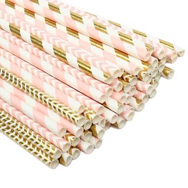 Pink/Gold Paper Straw 100pc for Parties,Birthdays,Weddings,Baby Showers and Celebrations