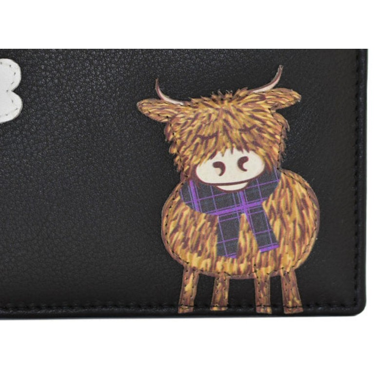Mala Leather Highland Cow Card and Coin Purse, black, card
