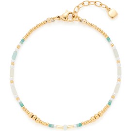 JEWELS BY LEONARDO Armband Lilly • Arm-Kette aus goldfarbenem Edelstahl • Zarte Weiß- und Türkistöne • natürlich anmutenden Imitationsperlen • 18-21 cm Länge • Schmuck Geschenk für Frauen • 024985