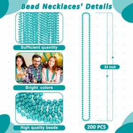 Huskein 200PCS Mardi Gras Beads, 33" Mardi Gras Accessories, Lakeblue Bead Necklaces, Parade Party Beads Bulk Women Men Party Favors for Festival Event Pirate Baby Shower Birthday Supplies
