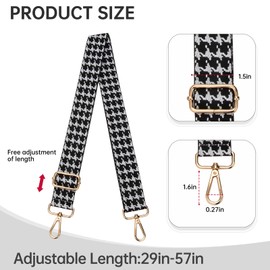 Correas para cartera, correa de repuesto para monederos, correas anchas ajustables para hombro para mujer, Pata de gallo con hebilla dorada negra, 1.5 inches x 30 inches
