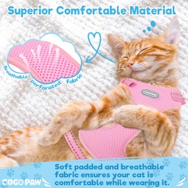 GoGoPaw Cat Harness and Leash Set for Walking, Escape Proof Soft Vest Harness for Cats, Adjustable Reflective Kitten Harness for Small Medium Large Cats, Breathable Kitty Harness, Pink S