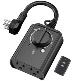 BN-LINK Temporizador Exterior De 24 Horas Con Sensor Fotoeléctrico,Temporizador Fotoeléctrico De Cuenta Atrás Resistente Al Agua，con 2 tomas de corriente con conexión a tierra con control remoto