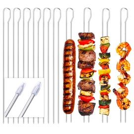 com-four® 10x Barbecue skewers with Handle - 30 cm BBQ Double Skewer Made of 430 Stainless Steel - shashlik skewers with Double prongs for Fixing Meat, Fish (10 Pieces – Stainless Steel Oval)