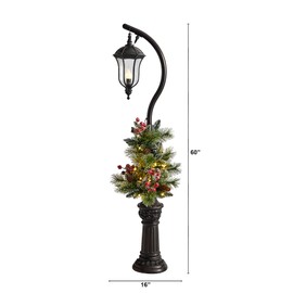 Nearly Natural 5ft. Holiday Decorated Lamp Post with Artificial Christmas Greenery, Berries and 30 LED Lights Indoor Outdoor Patio Porch Decor
