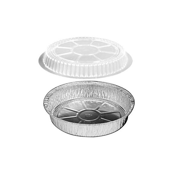 HandiFoil 7" Takeout to-Go Round Disposable Aluminum Foil Pan Sets with Plastic Dome Lids, 10 Count, 7 1/8"x 7 1/8" x 1 1/2" deep