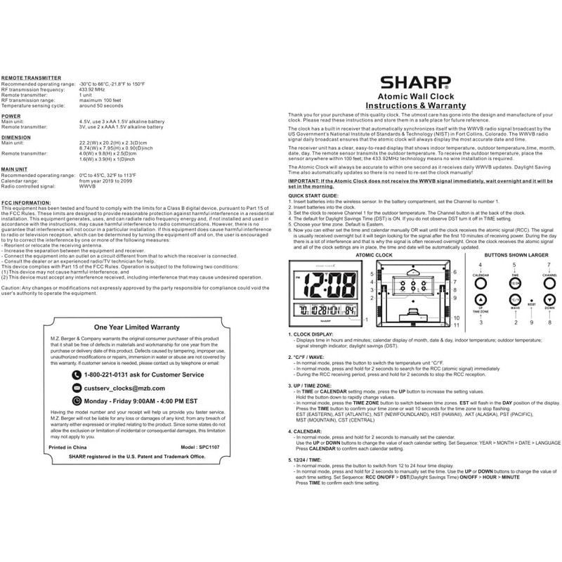 Sharp Atomic Clock – Never Needs Setting, Jumbo 3” Easy-Read