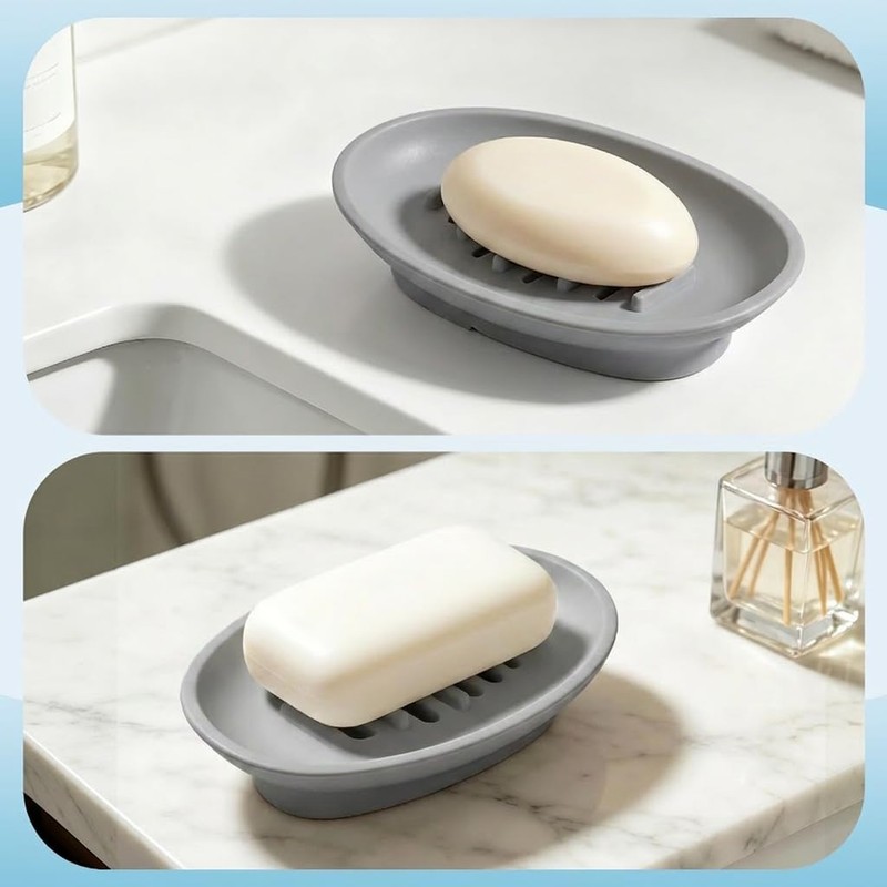 2 Pack Boat-Shaped Silicone Soap Dish with Drain, Self Draining
