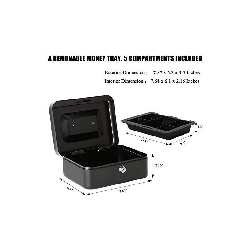 JORSION Locking Medium Steel Cash Box with Money Tray,Lock Box