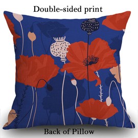 Smooffly Poppy Flowers Cushion Cover Outdoor Furniture Decorative Linen Square Double Sided Printing Pillow Cover for Home Office Sofa Couch Car Garden 45 x 45cm 18 x 18 inches