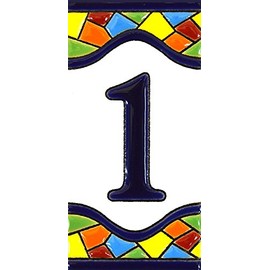 House Numbers 4 inch. Handpainted House Number Tiles for Signs, addresses and Names. Address Numbers for Houses. House Address Numbers and Letters. Design MOSAICO MEDIANO 4,29" x 2,13" (Number 1)