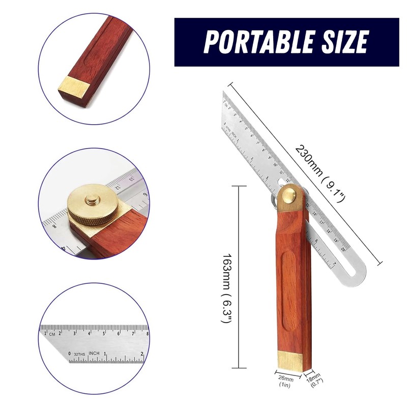 Dapetz ® 10.5-Inch Adjustable Carpentry Square Bevel Gauge - Sliding