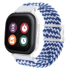 Wellfit Stretchy Braided Gizmo Watch Band Replacement - Magnetic Buckle, Adjustable Length, Breathable, Quick Release Spring Bars - Blue White