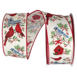 Reliant Ribbon Birds House Linen Sparkle Wired Edge Ribbon, 2-1/2 Inch X 20 Yards, Cream