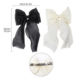 2 Pack Black Bow Hair Clips, Long Tail Hair Bows for Women Large Mesh Bows for Hair BowKnot Hair Accessories for Women and Girls(Black, Beige)