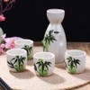 Japanese Ceramic Sake Set of 5,Bamboo Pattern Sake Pot and