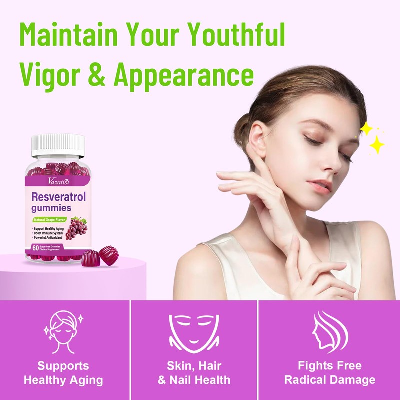 High Purity Resveratrol Gummies, 98% Trans-Resveratrol with Quercetin, Coq 10,