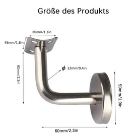 Handrail Holder, Stainless Steel Handrail Bracket, Handrail Attachment, for Stair Railing, Wall Holder, Wood with Cover Rosette (4 Pieces)