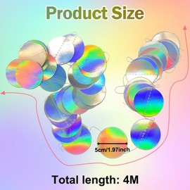 Iridescent Paper Circle Garland – Shiny Hanging Streamers Party Decorations for Birthday, Festival, Disco, and Engagement Parties, Reflective Rainbow Dot Banner Backdrop for Indoor Outdoor Events