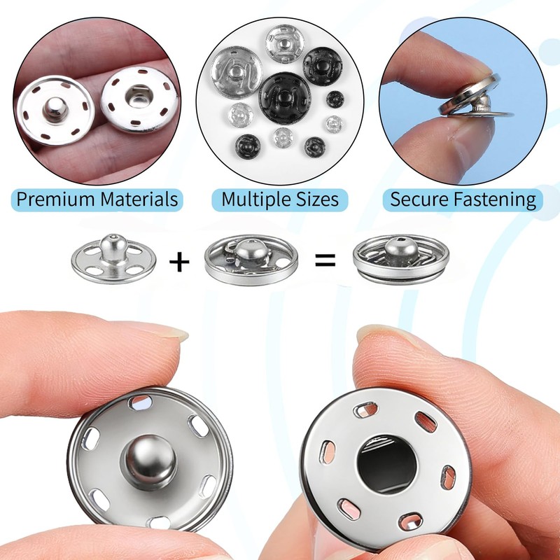 Sew-On Snaps for Clothing - 276 Sets Metal Sewing Snap