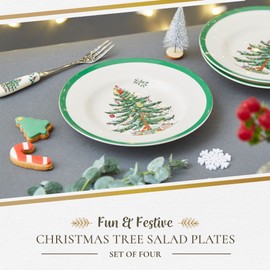 Spode Christmas Tree Salad Plate | Set of 4 Plates for Salad, Pasta, Appetizer, and Dessert | Made of Fine Earthenware | 8-Inch | Microwave and Dishwasher Safe