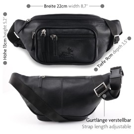 Fa.Volmer Bum Bag | Belt Bag | Hip Bag in Real Leather for Men and Women | Black | Adjustable Strap up to 130 cm | Model: Palma