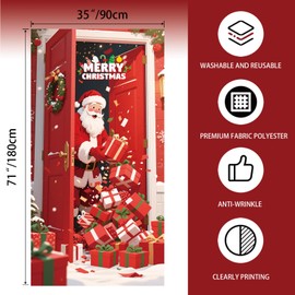 Christmas Door Cover,Santa with Gifts Red Xmas Door Covers Decorative Christmas Front Door Porch Sign Decorations and Supplies for Home House Party Room Office Decor-71 × 35inches (Christmas-01)