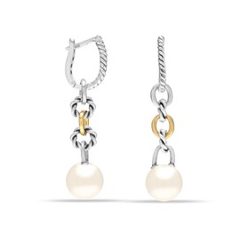 LeCalla 925 Sterling Silver 14K Gold-Plated Pearl Drop Earrings for Women Teen
