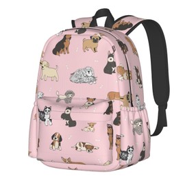 Jbofyee Cute Dogs Animals Pink Laptop Backpack For Men Women, Lightweight Daypack Bookbag For Daily Commutes Business Travel Hiking
