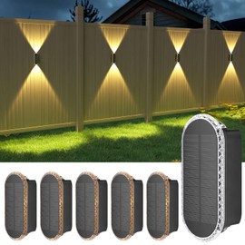 Ellasay Solar Fence Lights Outdoor,6-Pack Solar Powered Wall Lights Up and Down Waterproof IP65,3 Color Brighter LED Focus Lens SolarLights Dusk to Dawn 12h for Patio,Backyard,Porch,Railing