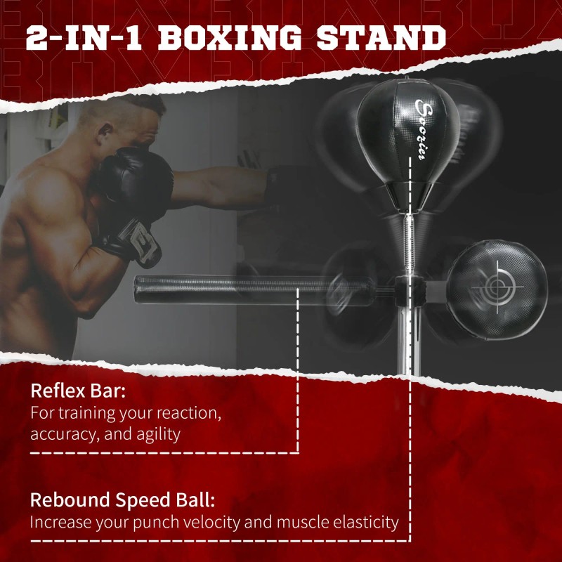 Adjustable Height 64-81in Free Standing Punching Speed Bag Teen Reactions