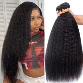 Kinky Straight Bundles Human Hair 14 16 18 Inch Yaki Straight Bundles Real Human Hair Bundles 100% Unprocessed Brazilian Hair 3 Bundles Deals Kinkycurly Human Hair Extensions Quick Weave Natural Black