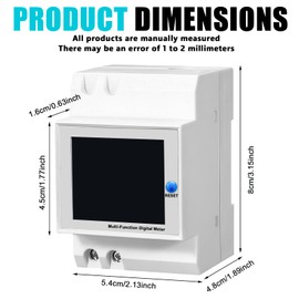 Electricity Meter, DIN Rail, LCD Digital Energy Meter, 6-in-1 Multifunctional Ammeter, AC40-300V, 100A, AC Meter, Wattmeter, KWh, Meter, Ammeter, Voltmeter, DIN Closed Type CT