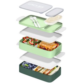 Startseite Brotdose mit Fächern - 1600ml Lunchbox für Erwachsene mit Separater Dichtungsdeckel & Herausnehmbare Trennwand, BPA-frei Bento Box mit 80ml Saucenkasten für Schule Picknick Büro (Grün)